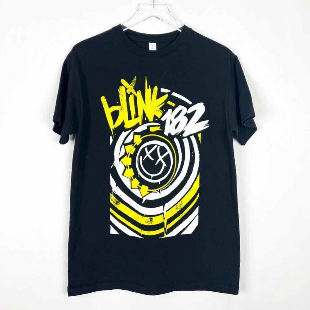 Playerytees Tee Womens M BlacK Blink 182 Happy Face Band T-Shirt Travis Barker